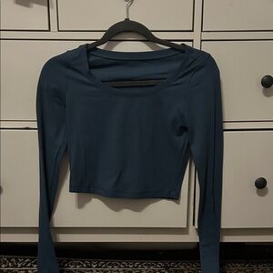 Women's Long Sleeve Blue Crop Top